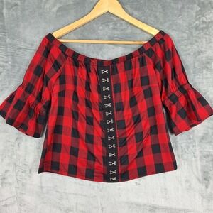 Hot Topic Top Small Medium Buffalo Plaid Off The Shoulder Goth Grunge‎ Corset